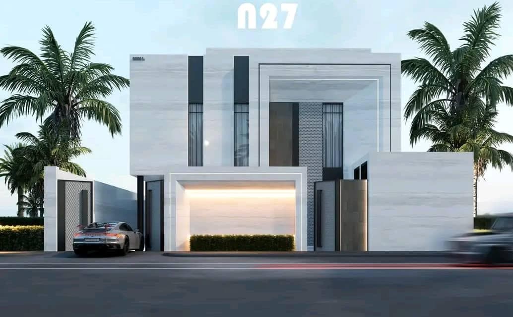 Modern white geometric house exterior
